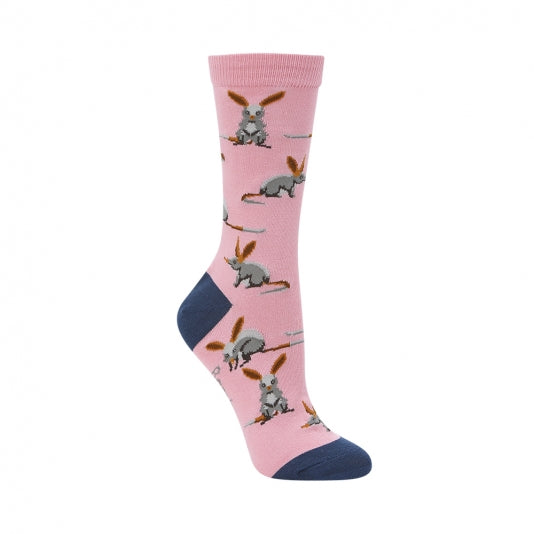 womens crew sock in bamboo with a bilby design - The Sockery 